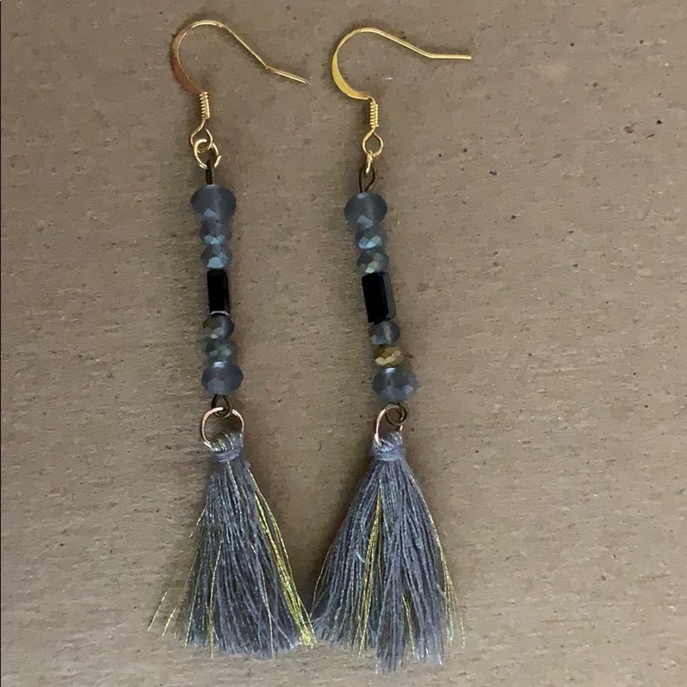 Gray bead with tassel earrings